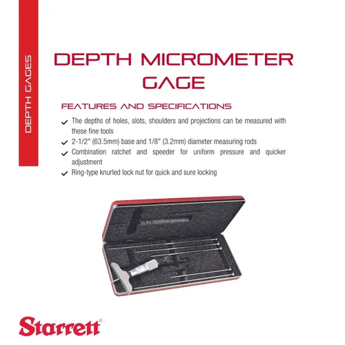 Vista 2 de Starrett 440, 445 Vernier. Calibradores de profundidad, tope trinquete, tuerca de bloqueo, tipo micrómetro, medición en pulgadas, 1
