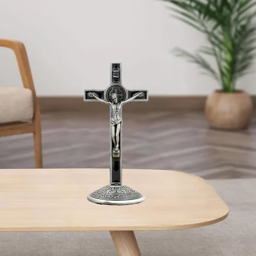 Vista 5 de Gazechimp Crucifijo de pie Crucifijo Cruz Jesús Católico Cristo Artesanía Duradera Cruz Altar ST Crucifijo para regalos religiosos Colección