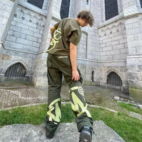 Vista 4 de Pantalones cargo para mujer, Y2K, cintura alta, holgados, pantalones de mezclilla, hip hop, rock, menos, dos pantalones deportivos sueltos