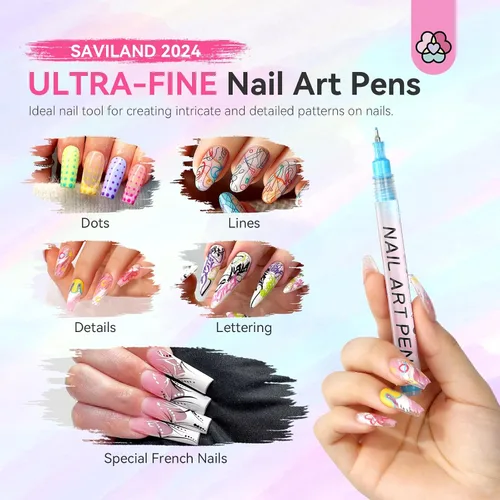 Vista 8 de SAVILAND Juego de 12 bolígrafos para arte de uñas, punta fina de 0.02 in