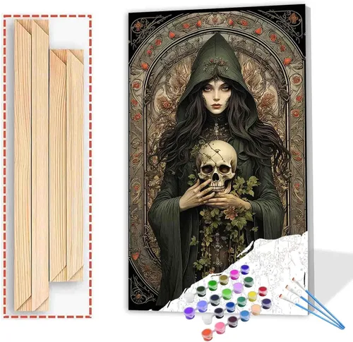 Vista 15 de Tucocoo Pintura de bruja por números para adultos y niños, rosas rojas, pintura en lienzo por números, pintura acrílica, manualidades, decoración