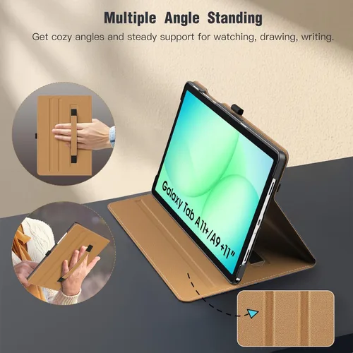Vista 4 de MoKo Funda para Samsung Galaxy Tab A11+/ A11 Plus/ A9+/ A9 Plus de 11 pulgadas 2026/2024, piel sintética multiángulo con correa de mano, bolsillo
