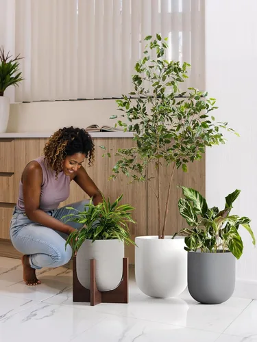 Vista 3 de LE TAUCI Maceta para plantas de 10 pulgadas, macetas de cerámica para plantas con orificio de drenaje y tapón de goma, macetas para plantas