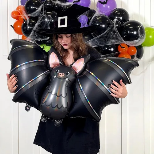 Vista 5 de HOUSE OF PARTY Blloons de Halloween, globos grandes de Mylar de murciélago de 40 pulgadas, globo de aluminio de calabaza, decoración de fiesta