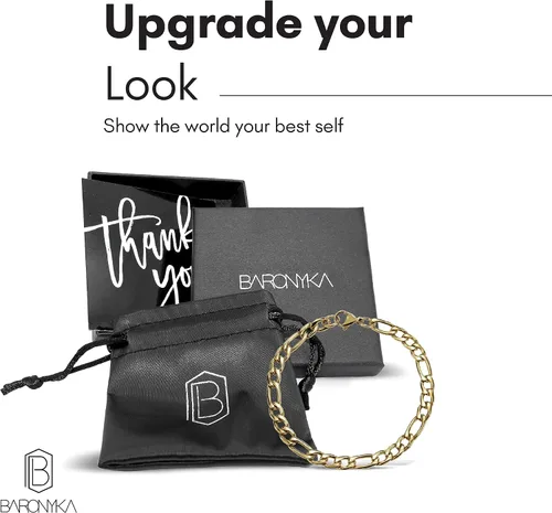 Vista 5 de Baronyka Pulsera de cadena Figaro hecha a mano para hombre, pulsera de eslabones de acero inoxidable, 8 pulgadas con cierre de langosta, pulsera
