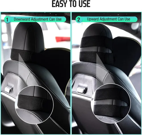 Vista 32 de Almohada para el Cuello del Asiento de Coche para Conducir, Almohada de Reposacabezas de Espuma Viscoelástica Suave con Correa Ajustable y Funda