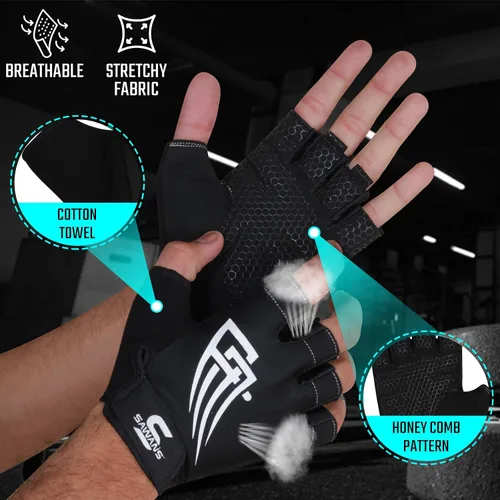 Vista 4 de SAWANS Guantes de gimnasio para levantamiento de pesas para hombres y mujeres, transpirables, ligeros, guantes de fitness, antideslizantes