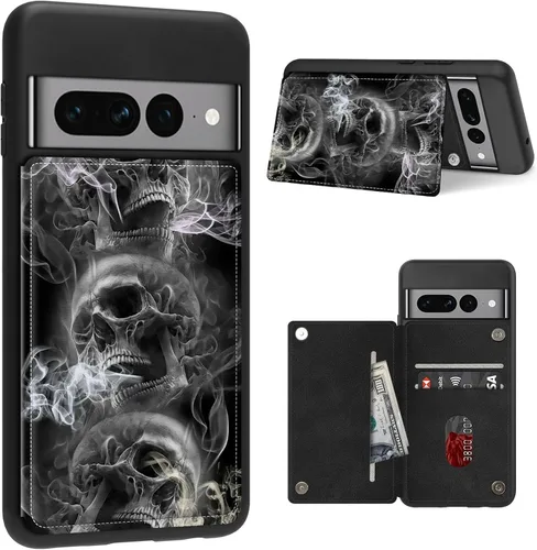 Vista 10 de Funda para Google Pixel 7 Pro con ranura para tarjetero, funda de piel sintética, doble cierre magnético y cubierta duradera de TPU a prueba