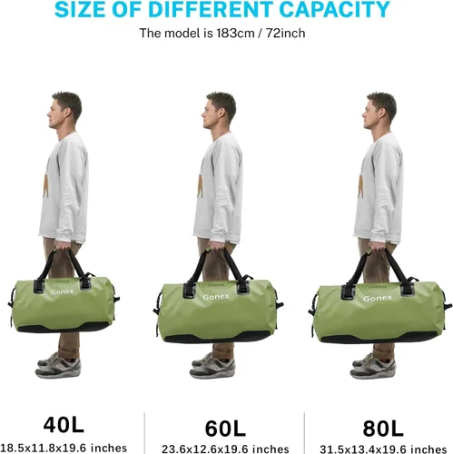 Vista 5 de Gonex Bolsa de lona impermeable extra grande de 40 L, 60 L, 80 L, bolsa de lona seca de viaje, bolsa resistente con correas y asas duraderas