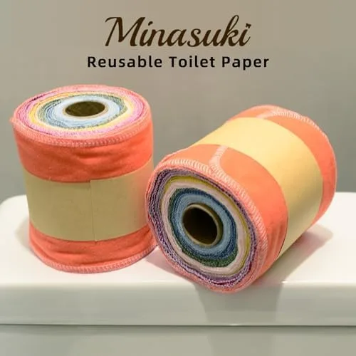 Vista 4 de Papel higiénico reutilizable – Toallas de bidé reutilizables de algodón, rollo de toallas absorbentes lavables y sin papel, 64 toallitas lavables
