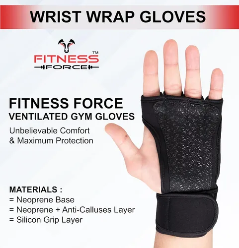 Vista 3 de FITNESS FORCE Ventilated Weightlifting Gloves Workout Gloves for Men & Women with Built-in Wrist Wraps Fingerless Gym Gloves for Men Perfect for
