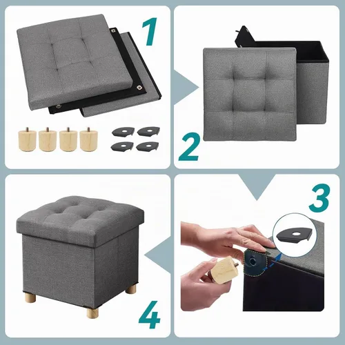 Vista 3 de BRIAN & DANY Ottoman with Storage, Small Storage Ottoman for Dorm, Linen Folding Ottoman Foot Stool with Legs for Living Room and Bedroom Gris