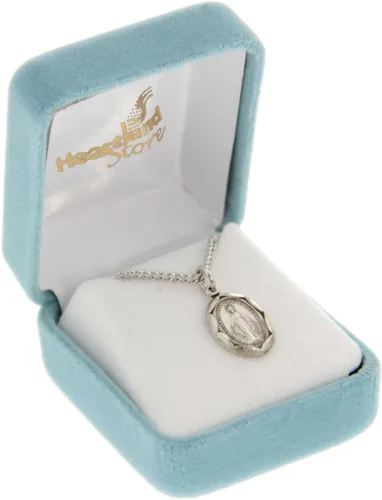 Vista 2 de Heartland - Medalla milagrosa de plata de ley para mujer con borde grabado y cadena a elección