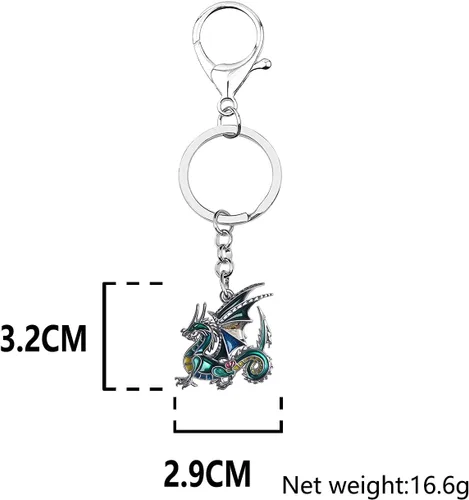 Vista 5 de BONSNY Llaveros de metal esmaltado novedoso de dragón de fantasía de dinosaurio para mujer, regalo de coche, monedero, anillos, encantos, símbolo