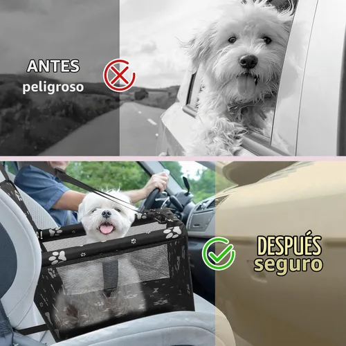 Vista 5 de Asiento de coche para perro, asiento elevador plegable para perro, impermeable, transpirable, bolsa de viaje Oxford para perros pequeños a medianos