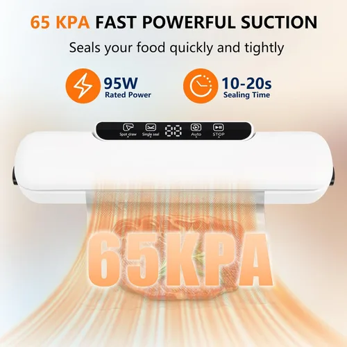 Vista 4 de Máquina selladora al vacío de alimentos con 25 bolsas, potencia de succión de 65 kPa, máquina de sellado al vacío, automática compacta de un solo