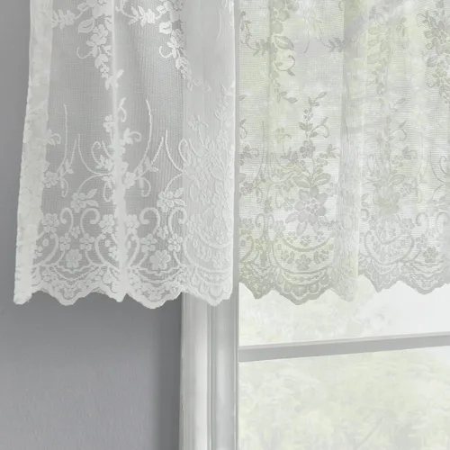 Vista 11 de Kotile - Cenefa de encaje beige para ventanas de estilo rústico campestre con diseño floral de vid, fondo ondulado, cenefa transparente de encaje