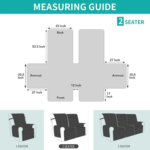 Vista 6 de Easy-Going Funda impermeable para sofá biplaza reclinable con bolsillo, funda de sofá reversible de 1 pieza para sillón reclinable de 2 asientos