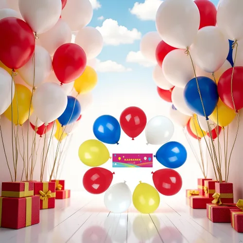 Vista 5 de KADBANER Globos blancos, amarillos, rojos y azules, paquete de 100, globos de látex de 12 pulgadas