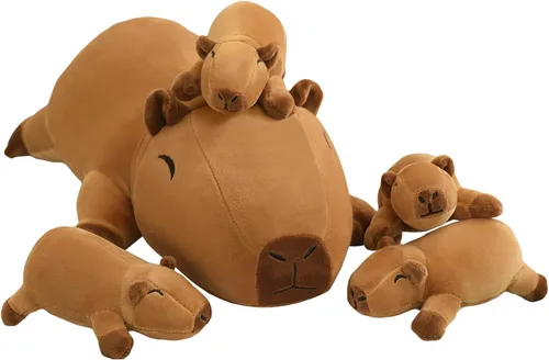 Vista 8 de TOYSYM Gato Negro de Peluche Mamá Gato de Peluche Juguetes con 4 Bebés Blanditos en su Vientre Almohadas Suave Lindas para Abrazar para Niños y Niñas