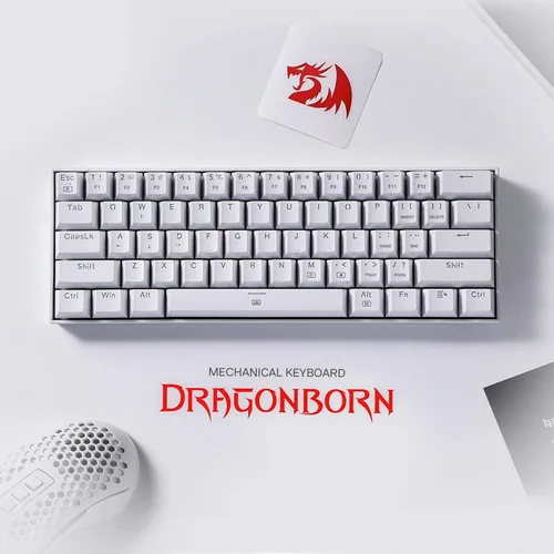 Vista 2 de Redragon K630 Dragonborn 60% Wired RGB Gaming Keyboard, 61 Keys Compact Mechanical Keyboard with Tactile Brown Switch, Pro Driver Support, White