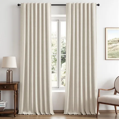 Vista 90 de MIULEE Cortinas de lino 100% opacas para dormitorio, marfil sólido, decoración de lujo, aislamiento térmico, cortinas oscurecedoras para sala