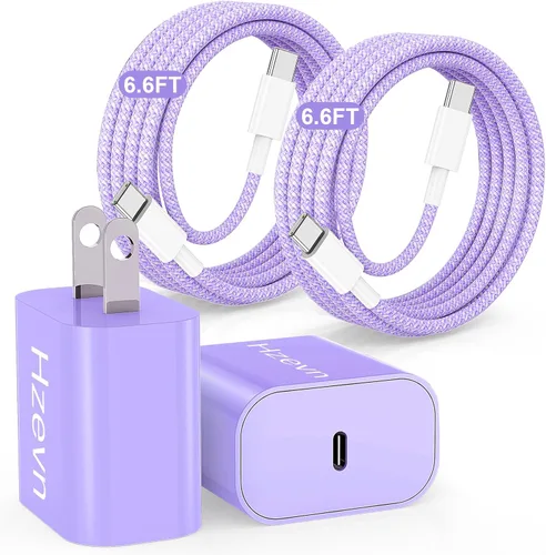 Vista 13 de Carga rápida USB C de 20 W para iPhone 17 Air/16/15 Pro Max, paquete de 3 bloques de carga coloridos mezclados con cables USB C a C largos trenzados