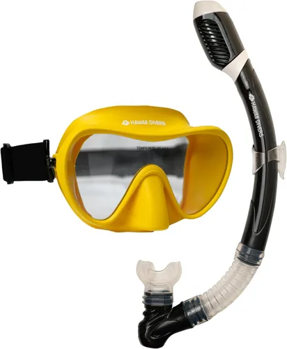 Vista 4 de Hawaii Divers Deep Sea Adult Snorkel Combo - Tempered Glass Snorkel Mask with Silicon Skirt, Dry-Top Snorkel Gear for Adults, Single Anti Fog Lens