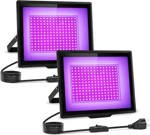 Vista 15 de Paquete de 2 Luces Negras LED de 40W IP66 Impermeables, Luz Negra con Enchufe e Interruptor, Reflector para Fiesta Fluorescente, Decoración
