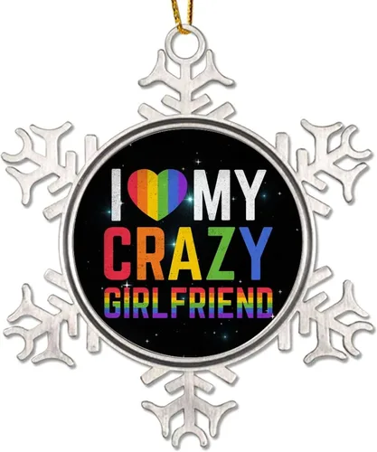 Vista 10 de I Love My Uncle LGBT Pride Adornos de Navidad para árbol, bisexual, arco iris, orgullo gay, LGBTQ Pansexual de metal copo de nieve colgante de árbol