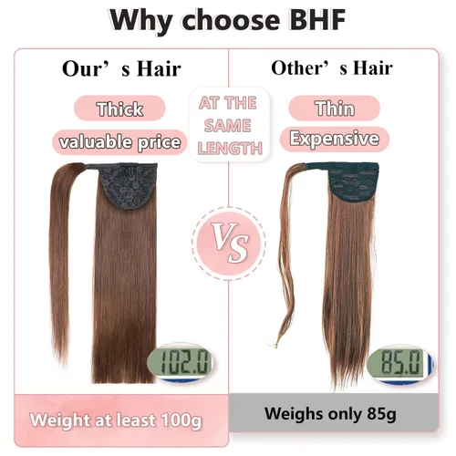 Vista 3 de Extensiones de cabello humano de 22 pulgadas, cola de caballo con clip, para mujer, color marrón chocolate (#4), 3.5 onzas