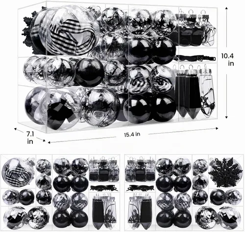 Vista 3 de SHareconn Juego de 86 Piezas de Decoraciones y Adornos para Árbol de Navidad, Bolas de Plástico Transparentes Irrompibles para Decoración de Árbol