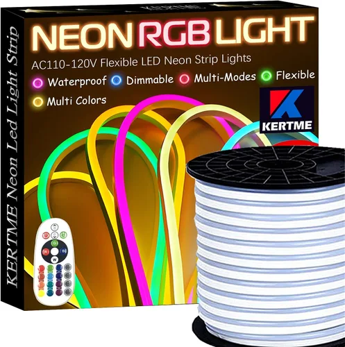 Vista 14 de Tira de luces LED de neón tipo AC 110-120V, tira de luz de neón LED flexible/impermeable/regulable/multimodos + control remoto de 23 teclas