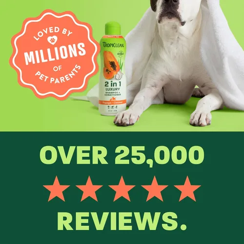 Vista 6 de TropiClean Champú y acondicionador 2 en 1 para perros, aroma a papaya de larga duración, desenredante hidratante para perros, seguro para cachorros