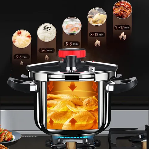 Vista 2 de Luqeeg Olla a presión de acero inoxidable, olla a presión grande de 100 KPa, olla a presión multifuncional a prueba de explosiones con tapa
