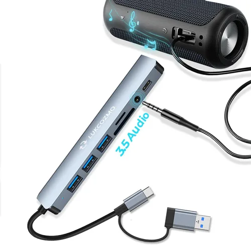 Vista 6 de LUKCOZMO Hub USB Hub USB C Divisor USB 7 en 1 Extensor USB con 4 puertos USB, 1 puerto USBC, lector de tarjetas TF/SD, salida de audio compatible