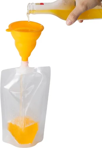 Vista 5 de Kichwit Bolsas de plástico para licor, botellas de bebida, bolsas reutilizables con boquilla líquida, sin BPA, 3 32 onzas, 3 16 onzas, embudo