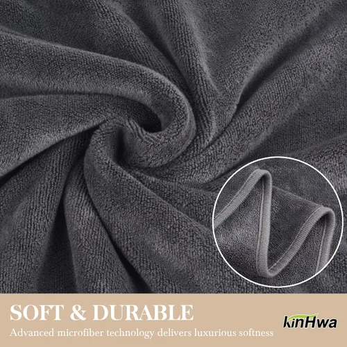 Vista 3 de KinHwa Toallas de mano de microfibra para baño, toallas faciales suaves y absorbentes, para baño, spa, gimnasio, 16 x 30 pulgadas, paquete de 2 Gris