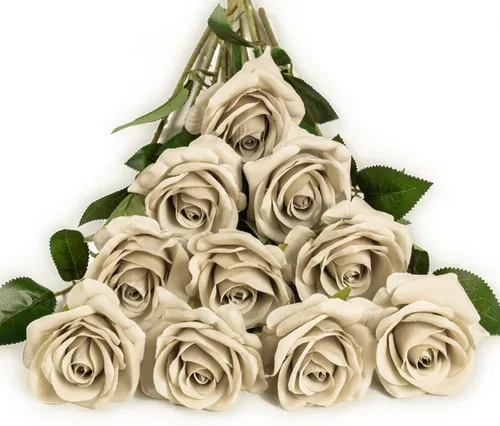 Vista 13 de DuHouse 10 rosas falsas de seda artificial, color morado otoñal Púrpura Otoño