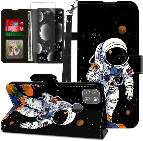 Vista 378 de Funda para Motorola Edge 2022 con protector de pantalla, soporte y tarjetero y correa para la muñeca, funda magnética para Moto Edge 2022 5G UW Lobo