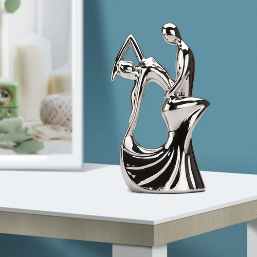 Vista 7 de Escultura romántica de baile de pareja, cerámica galvanizada de plata, 11