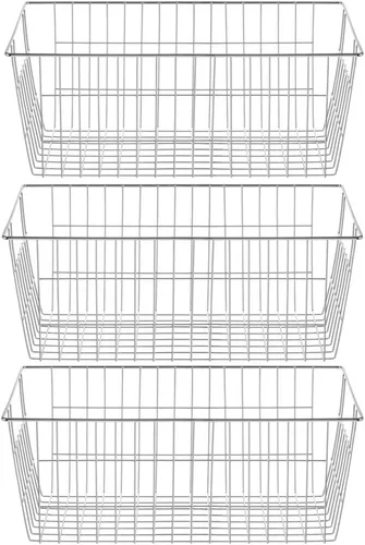Vista 2 de SANNO Cestas para congelador, organizador de alambre de metal, cestas para almacenamiento de despensa, organizador de alimentos de alambre de metal