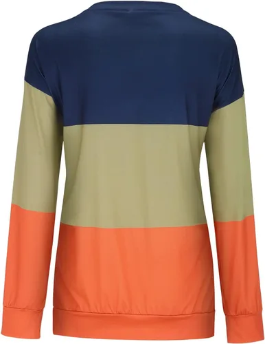 Vista 4 de Handyulong Sudaderas para mujer, sudadera casual de manga larga con cuello redondo y estampado a rayas