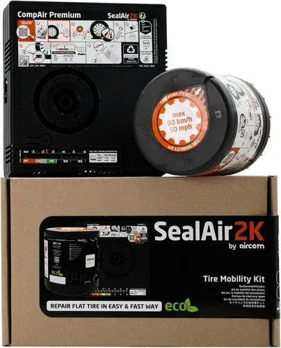 Vista 2 de Kit de movilidad para neumáticos de automóvil Sealair2k de Aircom, reparación de pinchazos de neumáticos de emergencia, 5903707591084, reemplazo