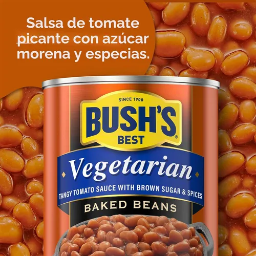 Vista 4 de BUSH'S BEST Frijoles horneados vegetarianos enlatados de 8.3 onzas, fuente de proteína y fibra a base de plantas, bajo en grasa, sin gluten