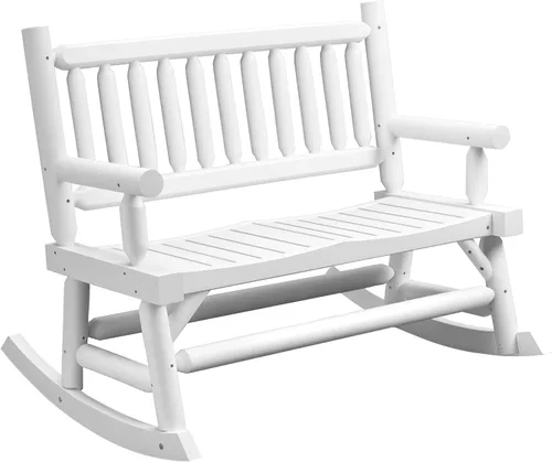 Vista 11 de Outsunny Mecedora de madera para 2 personas con diseño de tronco, sofá de dos plazas resistente con asientos curvos anchos para patio, patio