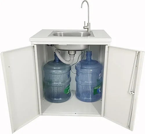 Vista 4 de Gabinete de acero Fregadero portátil Fregadero autónomo Estación de lavado de manos Fregadero móvil Fuente de agua Fuente de agua 110V/12V