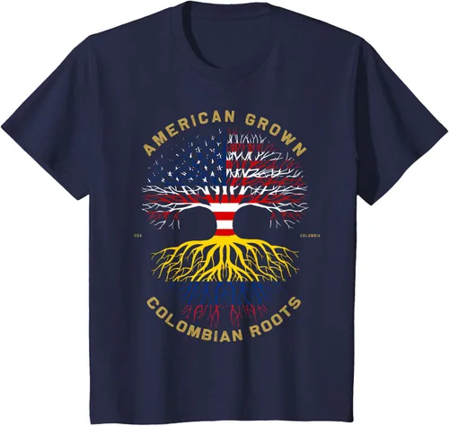 Vista 50 de Camiseta de regalo con la bandera de Estados Unidos con árbol de raíces colombianas