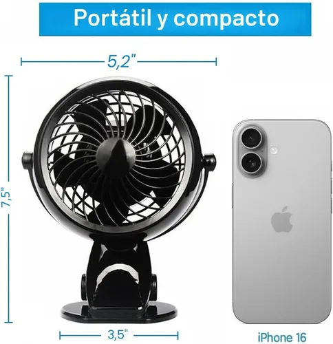 Vista 6 de Gazeled Ventilador de clip a batería, rotación de 360°, con 8 pilas AA gratis, ventilador silencioso USB o a batería, ventilador de clip portátil