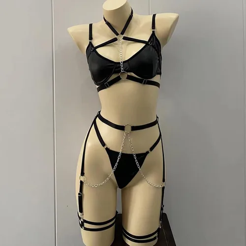 Vista 7 de Conjunto de 2 piezas de lencería sexy para mujer, con estampado de leopardo, brasier sexy, tanga para juego travieso, babydoll de peluche, pijama